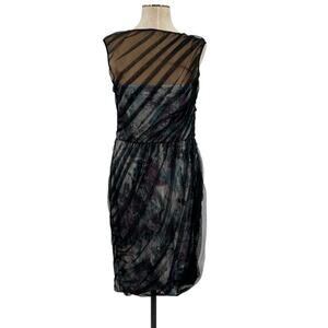 Tadashi Shoji Ruched Bodycon‎ Mesh Floral Underlay Dress Black Size US 8